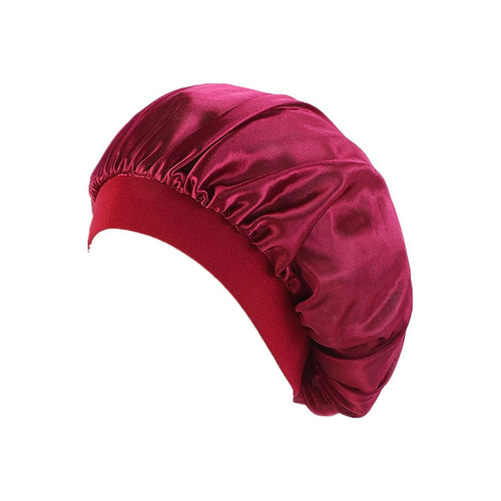 Silk Satin Night Sleep Cap Hair Bonnet Hat Head Cover Wide Band Adjust  Elastic