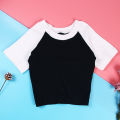 DICLOUD Splice Casual Tees Ladies Simple O Neck Short Sleeve Short Tops Women Fashion Tight White Black T Shirt Female. 