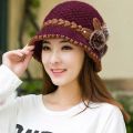 【beauty code store】Fashion Caps Lady Winter Warm Crochet Knitted Flowers Decorated Ears Elegant Inverno Beanie Female #YJ.