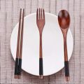 Wooden Tableware Set - Handmade, 4-Piece Dinnerware with Spoon, Chopsticks, Fork for Home Dining, Rice & Soup.