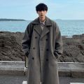 Legible Winter Wool Jacket Men Casual Loose Wool Coat Male Solid Long Coats for Men. 
