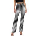 Retro Checkerboard Pants White And Black Check Trendy Flare Trousers Autumn Woman Print Street Wear Slim Fit Pants.