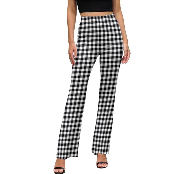 Retro Checkerboard Pants White And Black Check Trendy Flare Trousers Autumn Woman Print Street Wear Slim Fit Pants