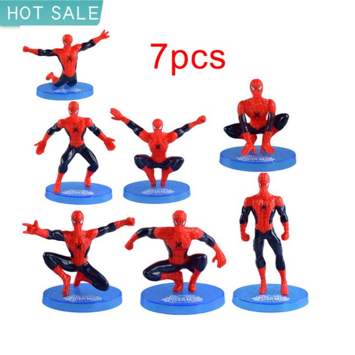 One Set 7Pcs Super Heroes Spiderman Dolls Action Figure Statue Table Cake Decor
