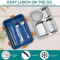 Sshop Tokyo Buffet Lunch Box for Office Men| Stainless Steel Insulated Tiffin Box for Kids with Spoon, Fork, Chopsticks & a Bowl (Katori)| Rectangle Steel Container Lunch Box with Plastic Lid for Office for Women (Dark Blue). 