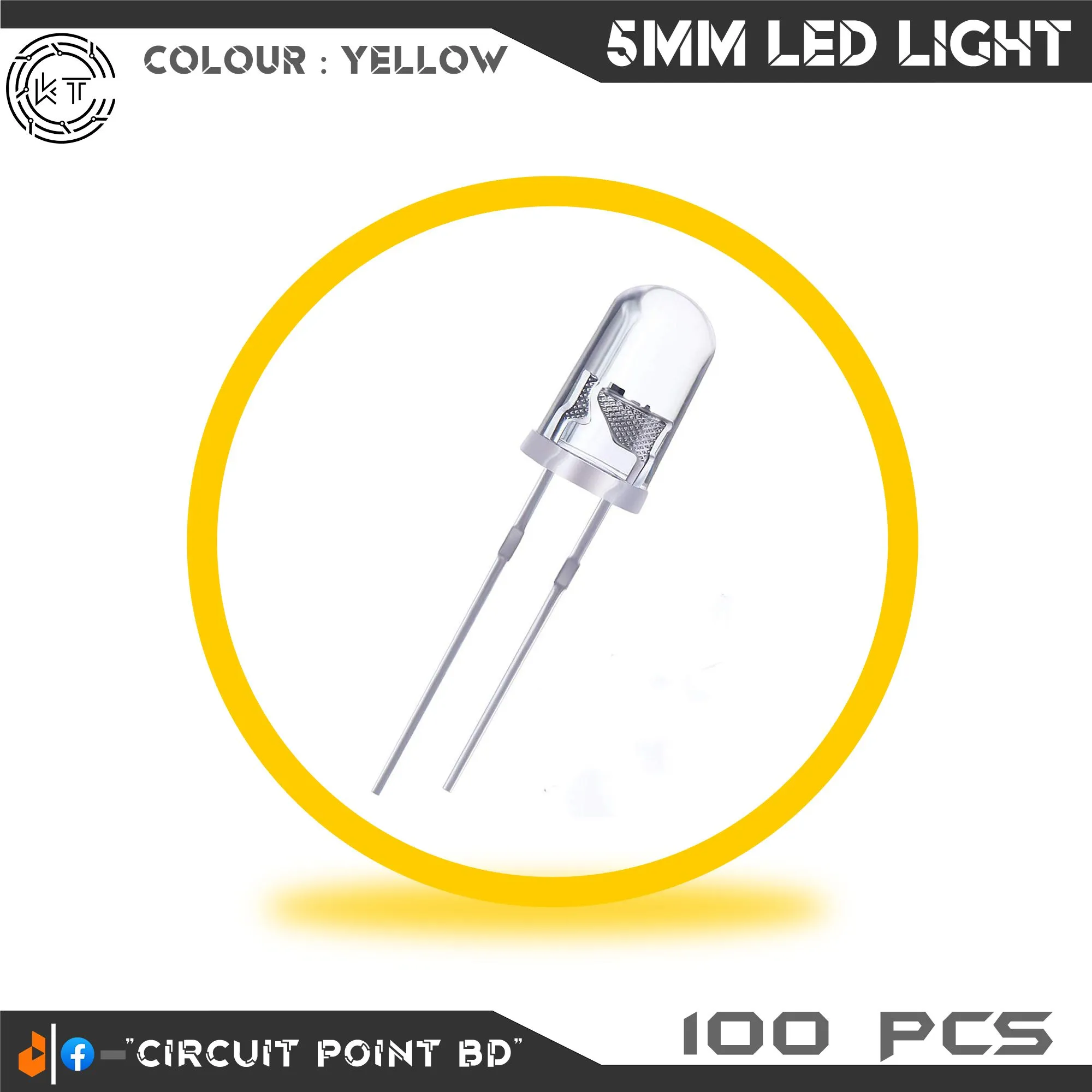Yellow Color Round Light 100Pcs -DC 5mm YELLOW LED Light Round Transparent (Bright) 100 Pcs Pack ...
