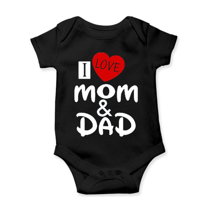 Smartynerdy Black Cotton I love mom and dad New Born Baby Romper and Boys Girls Kids Adult Tshirt