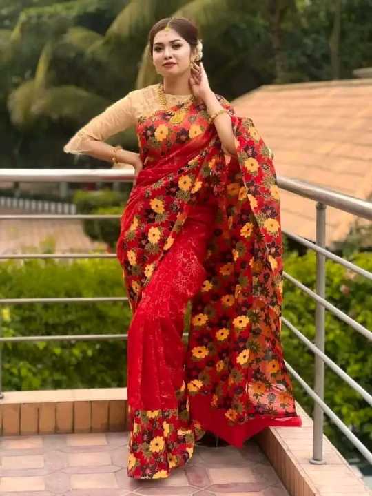 New Screen Print Half Silk Saree For Woman - Sari