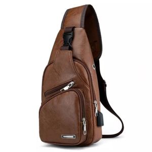 Travel Crossbody Backpack Shoulder Chest Bag Lightweight with Charging Port for Men Women Boys Girls (Dark Brown)