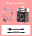 M2 Cat Ear Luminous Head-mounted Wireless Bluetooth Headset with Microphone Hands-free Support TF Card AUX Play Easy to carry.. 