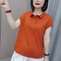 Polo collar short sleeved T-shirt women's clothing 2023 new versatile bat sleeve for middle-aged and elderly mothers top i. 