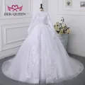 2023 New Arab Muslim Wedding Dress White Color Ball Gown Plus Size Lace Appliques With Beading Bride Dresses For Women WX0327. 