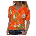 2022 Summer Flower Leafs Printed Hawaiian Shirts Women Short Sleeve Beach Shirts Casual Holiday Party Vacation Blouse Tops Tee.