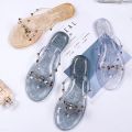 Summer Women Slippers Bow Flip Flops Rivet Flats Sandals Outdoor Transparent Crystal Beach Shoes Female Open Toe Shoes. 