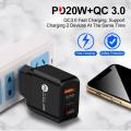 Dual-port Screen Display Mobile Phone Charging Head 20WPD+QC Digital Display Fast Charging Wall Phone Charger For IPhone.