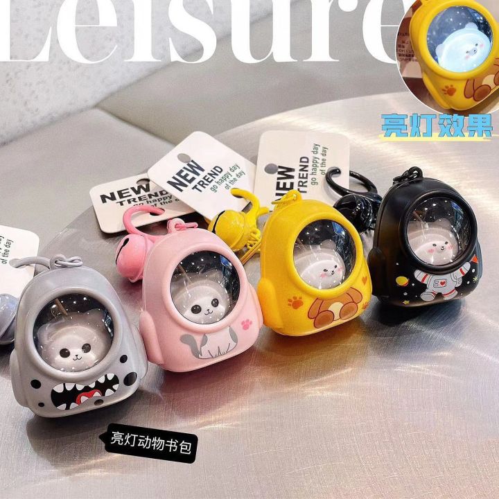 Fashion Mini Keychain Flashlight Cute Bear Bag Small Night Light Keychain Kawaii Bags Hang Atmosphere Light Keyring Torch Gifts