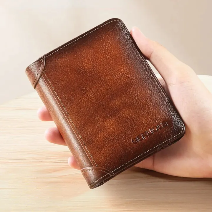 2023%20New%20Genuine%20Leather%20Rfid%20Protection%20Wallets%20for%20Men%20Vintage%20Thin%20Short%20Multi%20Function%20ID%20Credit%20Card%20Holder%20Money%20Bag%20-%20Image%202