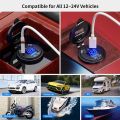 12V/24V USB Outlet 108W 3 Port Dual PD 45W USB C Car Charger Socket and Quick Charge 3.0 USB Charger with Voltmeter Power Switch.