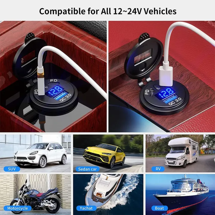 12V/24V%20USB%20Outlet%20108W%203%20Port%20Dual%20PD%2045W%20USB%20C%20Car%20Charger%20Socket%20and%20Quick%20Charge%203.0%20USB%20Charger%20with%20Voltmeter%20Power%20Switch%20-%20Image%206