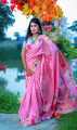 Golapi colour saree and panjabi combo skin print work for women.. 