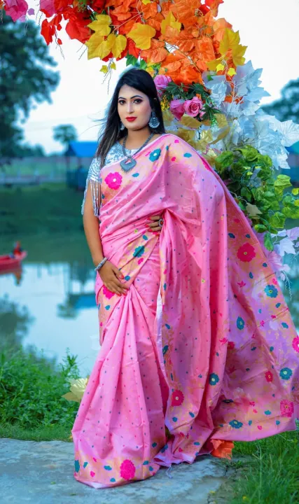 Golapi%20colour%20saree%20and%20panjabi%20combo%20skin%20print%20work%20for%20women.%20-%20Image%202