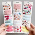 6Pcs/Set Basic Snap Baby Hair Drop Clip Cotton Flower Leopard Print Bobby Hairpin Lace Sweet Summer Plain Striped Headwear.