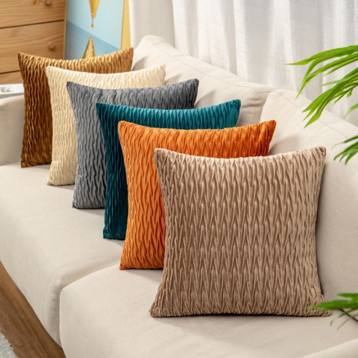 Pure Color Velvet Plaid Pillowcase Home Living Room Bedroom Sofa Pillow Case Plush Cushion Cover Home Decor Pillow Cover 45cm