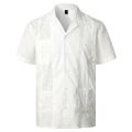 Men's Traditional Cuban Camp Collar Guayabera Shirt Short Sleeve Embroidered Mexican Caribbean Style Beach Shirt with 4 Pocket.