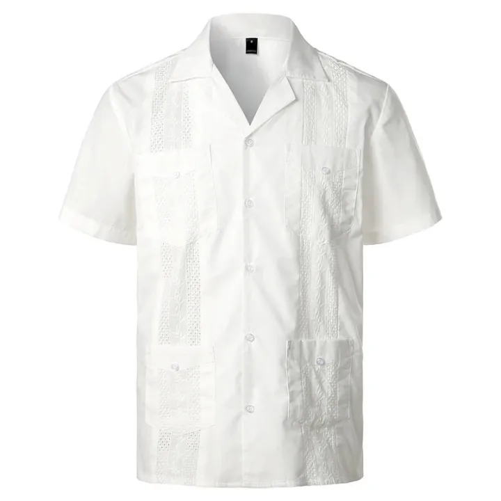 Men's%20Traditional%20Cuban%20Camp%20Collar%20Guayabera%20Shirt%20Short%20Sleeve%20Embroidered%20Mexican%20Caribbean%20Style%20Beach%20Shirt%20with%204%20Pocket%20-%20Image%207