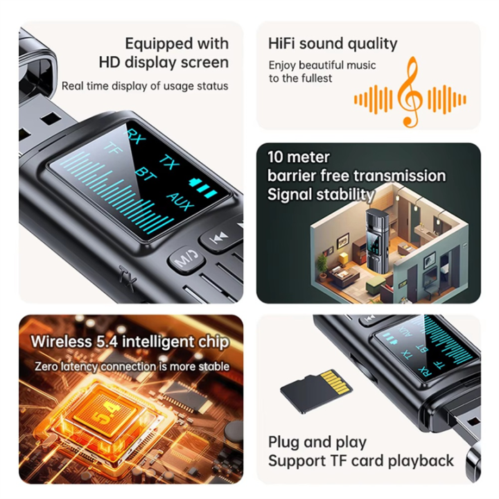 MP3%20Player%20Support%20Wireless%20Handsfree%20Calling%20Car%20Kit%20Receiver%20Adapter%203.5mm%20AUX%20Audio%20Receiver%20TF%20Card%20-%20Image%204