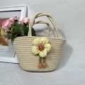 New Vacation Small Flower Handmade Environmental Protection Woven Bag Cotton Hand Bag Internet Celebrity Snacks Cosmetics Storage Basket. 