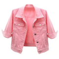 Women Denim Jacket Spring Autumn Short Coat Pink Jean Jackets Casual Tops Purple Yellow Purple Blue Loose Tops Lady Outerwear.
