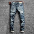 Italian Style Fashion Men Jeans Retro Blue Elastic Slim Fit Ripped Jeans Men Trousers Vintage Designer Casual Denim Pants Hombre.