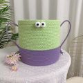 Cartoon round Fabric Storage Bucket Toy Desktop Storage Basket Woven Snack with Lid Storage Box Big Eye Monster. 