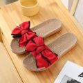 Women Summer Casual Slides Comfortable Flax Slippers Striped Bow Linen Flip Flops Platform Sandals Ladies Indoor Shoes.