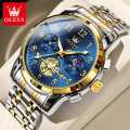 Olevs 2900 model Top Brand Moon Phase Watch Men Stainless Steel Waterpoof Luminous Fashion Skeleton Chronograph Wrist Watch for Men.