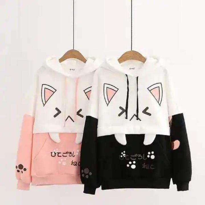 Pikachu Hoolie Harajuku Pink Hoodies Cartoon Cat Printed Hooded Sweet Sweatshirt Women 20223Winter Thick Warm Female Cute Kawaii Tops Tracksuit