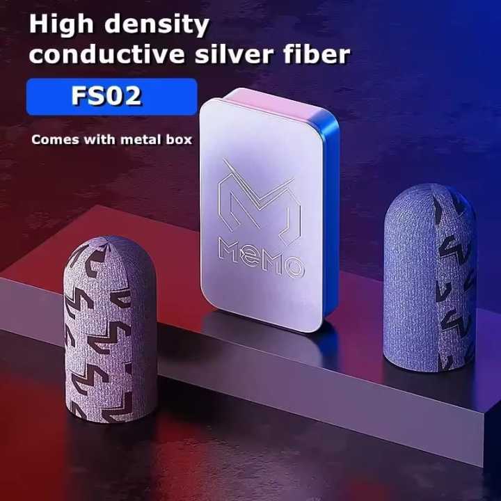 MEMO FS02 Silver Fiber Finger Sleeve Gaming 1 Pair- Silver Size 2