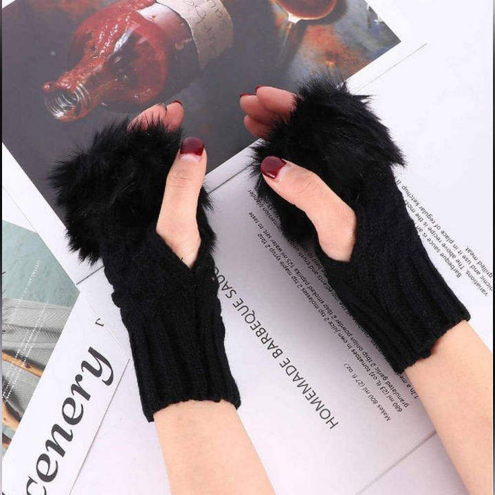 Fashion%20Women%20Faux%20Rabbit%20Fur%20Fingerless%20Gloves%20with%20Sheep%20Wool%20Decorations,%20Warm,%20Soft,%20Elastic,%20Wrist%20Length,%20Black%20-%20Image%205