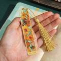 Creative Retro Metal Floral Glimpse Bookmarks Famous Painting Handbook Pendant Reading Book Clip Hollow Out Tassel Bookmarks for Book Lovers Writers Readers. 