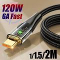 120W Transparent Head Woven C Type Data Cable - Type-C Super Fast Charging Cable - Durable Flash Charge For All Android Phone - 1/1.5/2M Digital Show Charger with Night Light. 
