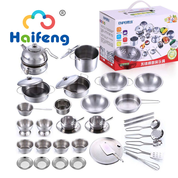 25pcs Children Stainless Steel Pretend Play Food Kitchen