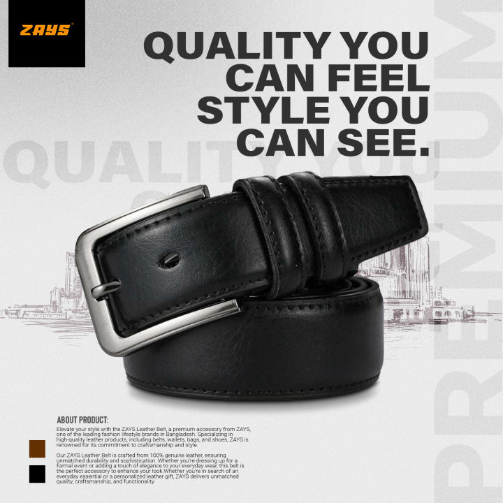 Zays Men’s Full-Grain Leather Belt – Premium Cowhide, Durable, Anti-Crack, Hand-Stitched, Sweat-Resistant, Cut-to-Fit, Suitable for Office Wear, Jeans, Blazer, Traditional Dress, Luxury Box Included for Any Occasional Gift