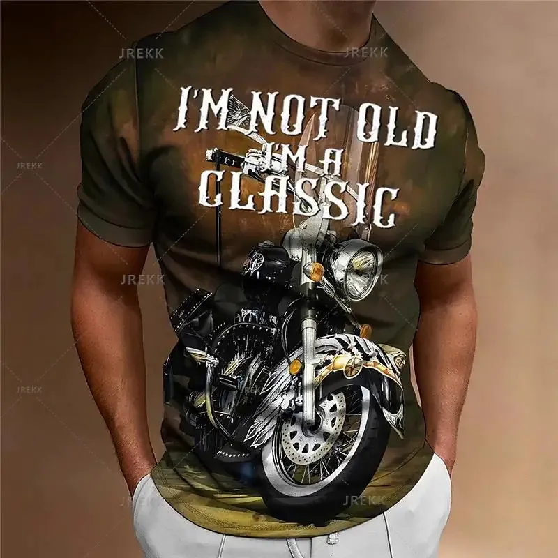 T-Shirt Imprimé 3D Homme Motor Oil Rétro - Graphique Moto Racing Manches Courtes Décontracté