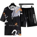 Black All print Summer Combo T-Shirt & Pant for Boy. 