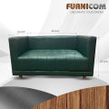 Furnicom Wooden Two Seater Leather Deep Green Sofa for Home & Office.