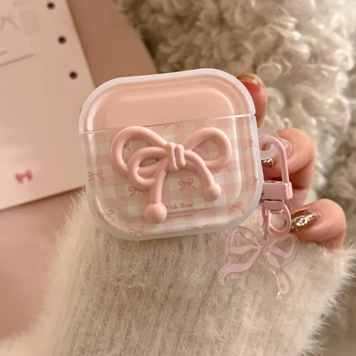 Sroof%20Case%20for%20Airpods%201%20Airpods%202%20Airpods%203%20Airpods%204%20Airpods%20pro%202%20Earphone%20Case%20New%20Pink%20Grid%203D%20Pink%20Tie%20with%20Light%20Pink%20Float%20Tie%20Pendant%20Earphone%20Protective%20Cover%20-%20Image%203