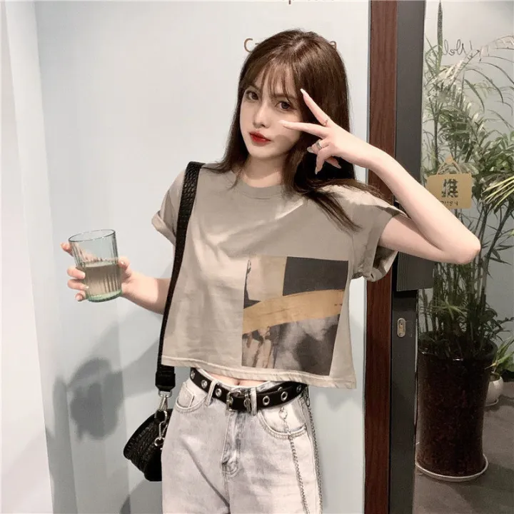 Short%20Sleeve%20T%20Women's%20T-shirt%20Short%20Korean%20Style%20Summer%20New%20Scheming%20Navel%20ins%20Tide%20-%20Image%204