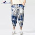 Vintage Male Aladdin Pants Baggy Cotton Man Harem Pants with Pocket Men Hip-hop Harem Casual Floral Pants Wide Leg Trousers.