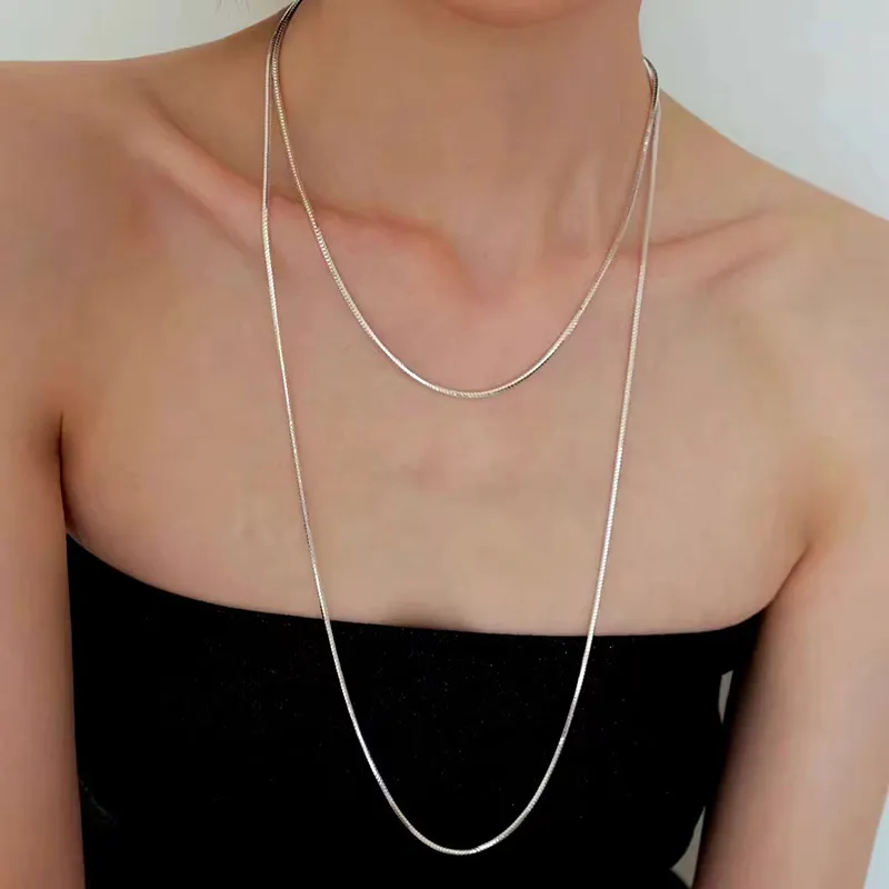 S925 silver long snake bone chain plain chain double layer simple